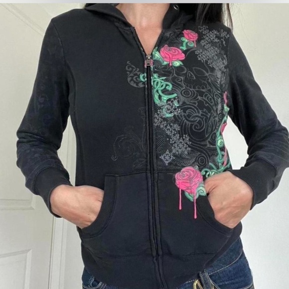 Self Esteem Jackets & Blazers - (W3) Self esteem, Y2K Vintage Floral Skull Print  Style Up Hooded Jacket W, Sz M